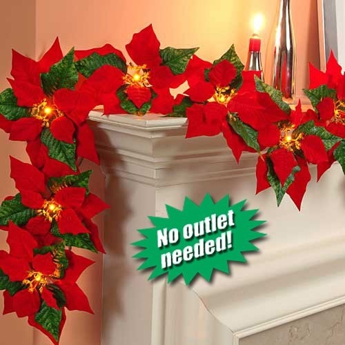 Cordless Lighted Poinsettia Garland