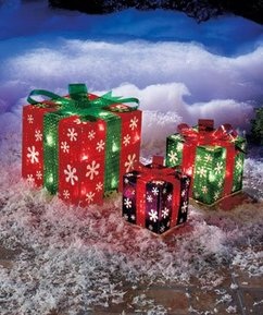 Lighted Gift Boxes Snowflakes Red Green Purple Yard Decoration